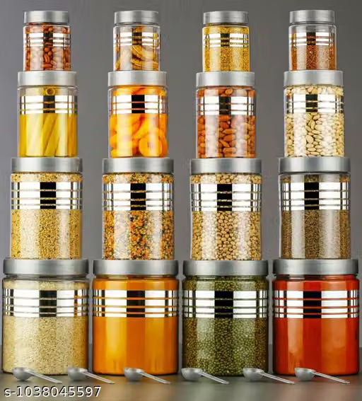 Stysol Plastic Grocery Container Set, 1200ml-250ml (Pack of 16)