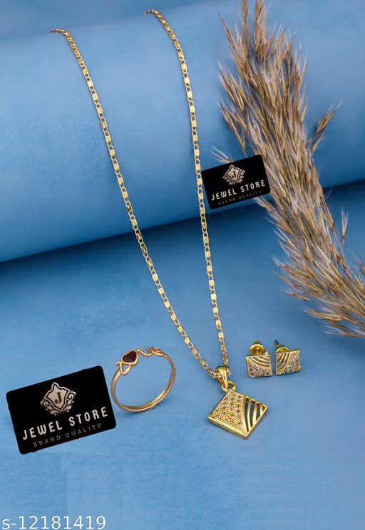 Combo: Pendant chain, earrings & 2 rings  Size: 18" chain, adjustable & size-17 rings