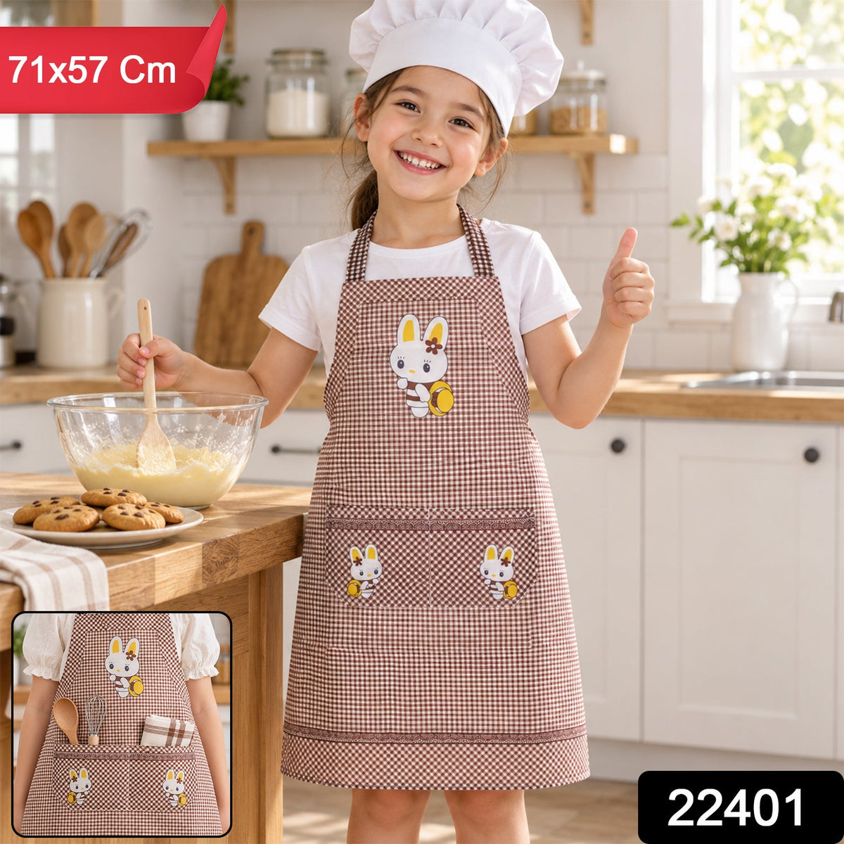 Kids Cartoon Kitchen Cooking Apron With Front Pockets (1 Pc 71 X 57 Cm)