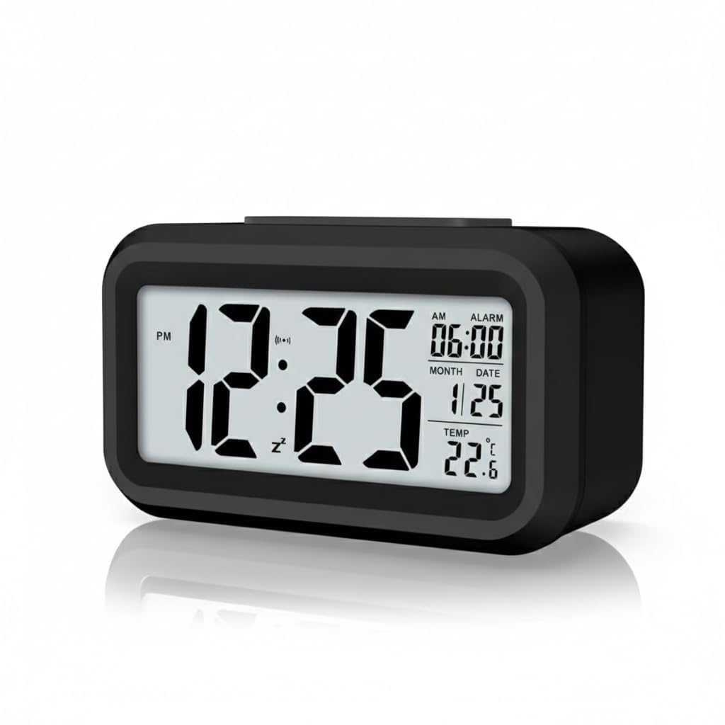 Digital Alarm Clock with LCD Display Temperature (Black)