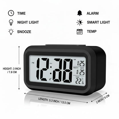 Digital Alarm Clock with LCD Display Temperature (Black)