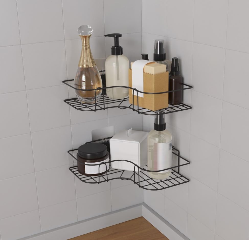 "Self-Adhesive Corner Storage Rack for Bathroom & Kitchen"