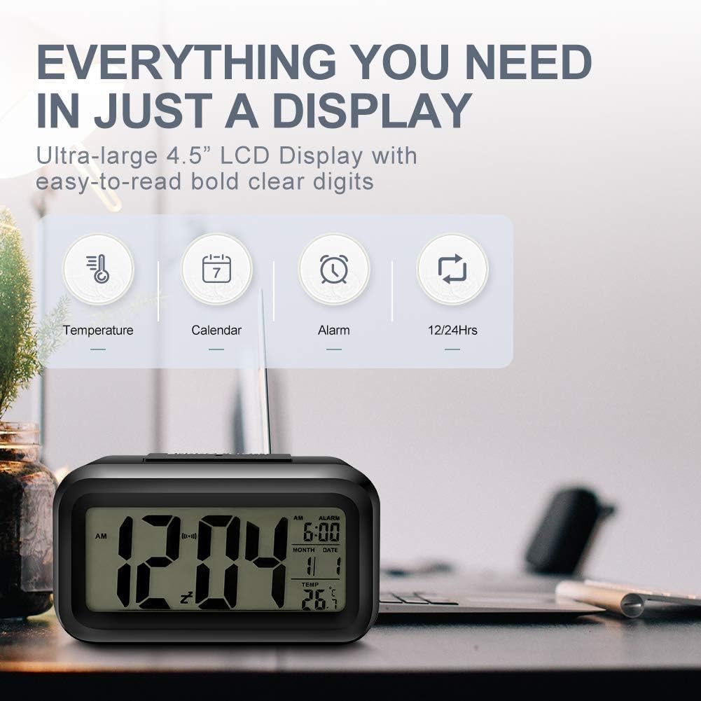 Digital Alarm Clock with LCD Display Temperature (Black)