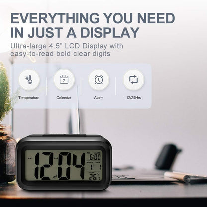 Digital Alarm Clock with LCD Display Temperature (Black)