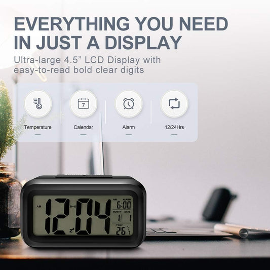 Digital Alarm Clock with LCD Display Temperature (Black)