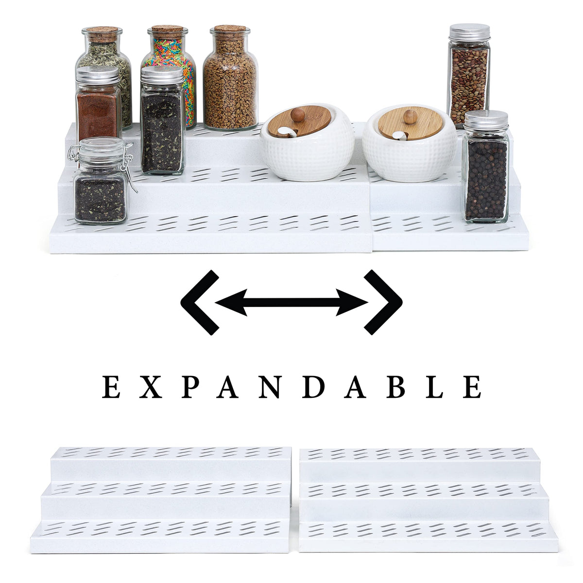 Livzing 3 Tier Expandable Spice Rack - Metal Countertop Display Shelf