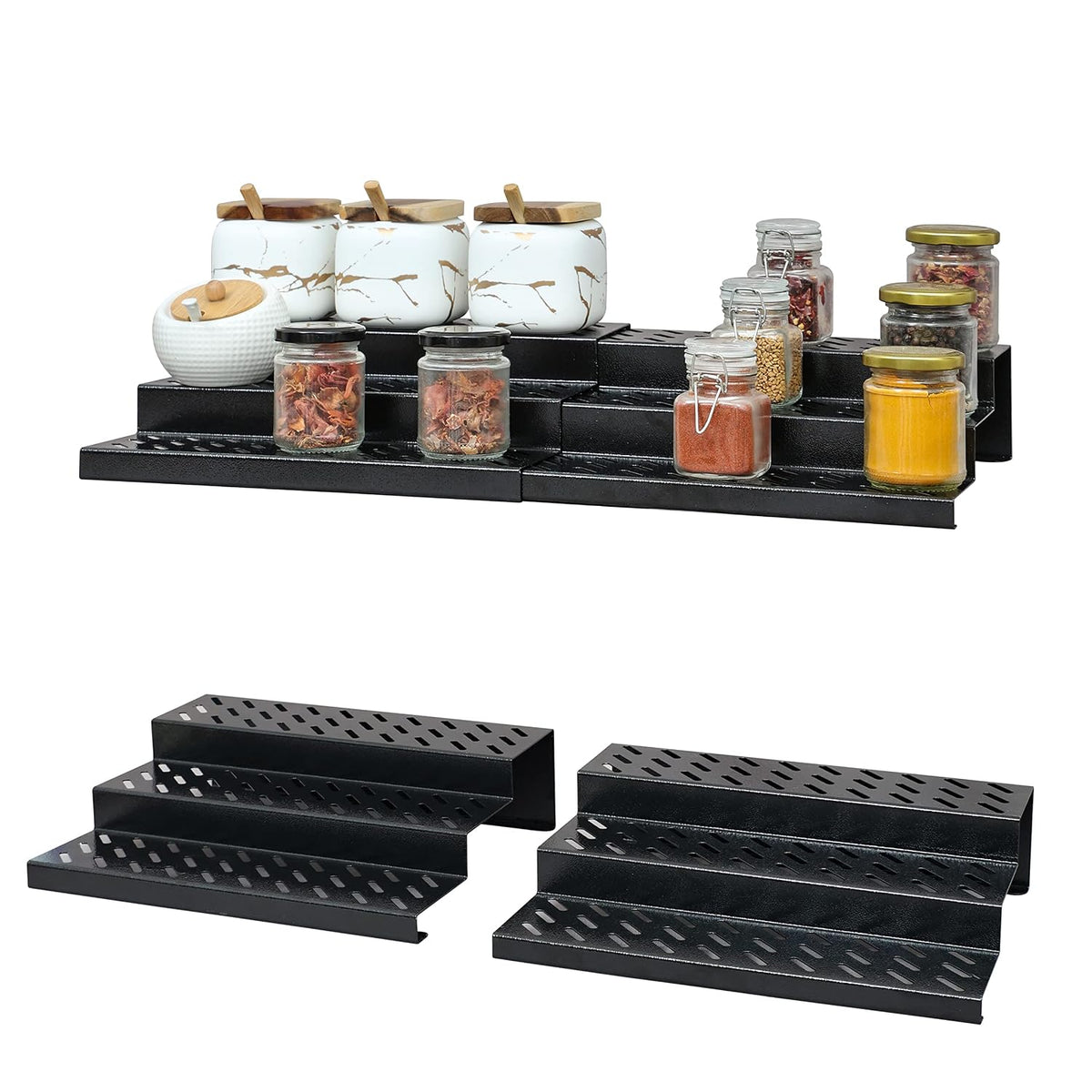 Livzing 3 Tier Expandable Spice Rack - Metal Countertop Display Shelf