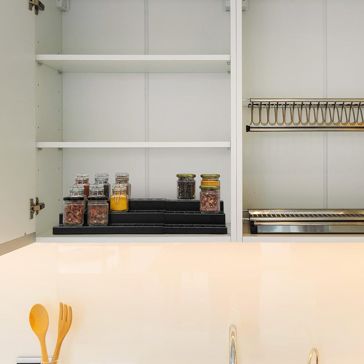 Livzing 3 Tier Expandable Spice Rack - Metal Countertop Display Shelf