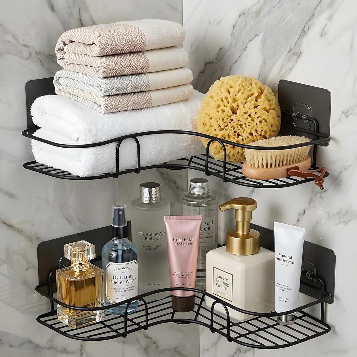 "Self-Adhesive Corner Storage Rack for Bathroom & Kitchen"