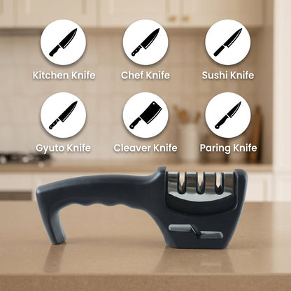 Three Stage Manual Knife Sharpener With Ergonomic Handle For Kitchen Use (1 Pc)