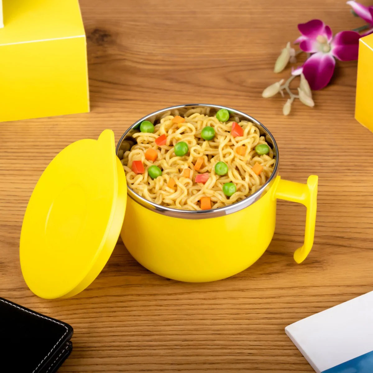 Double Layer Maggi & Soup Bowl with Lid and Handl