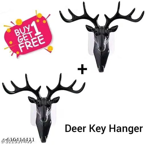 Deer Head Key Holder Wall Mount Sticker (Pack of 2)
