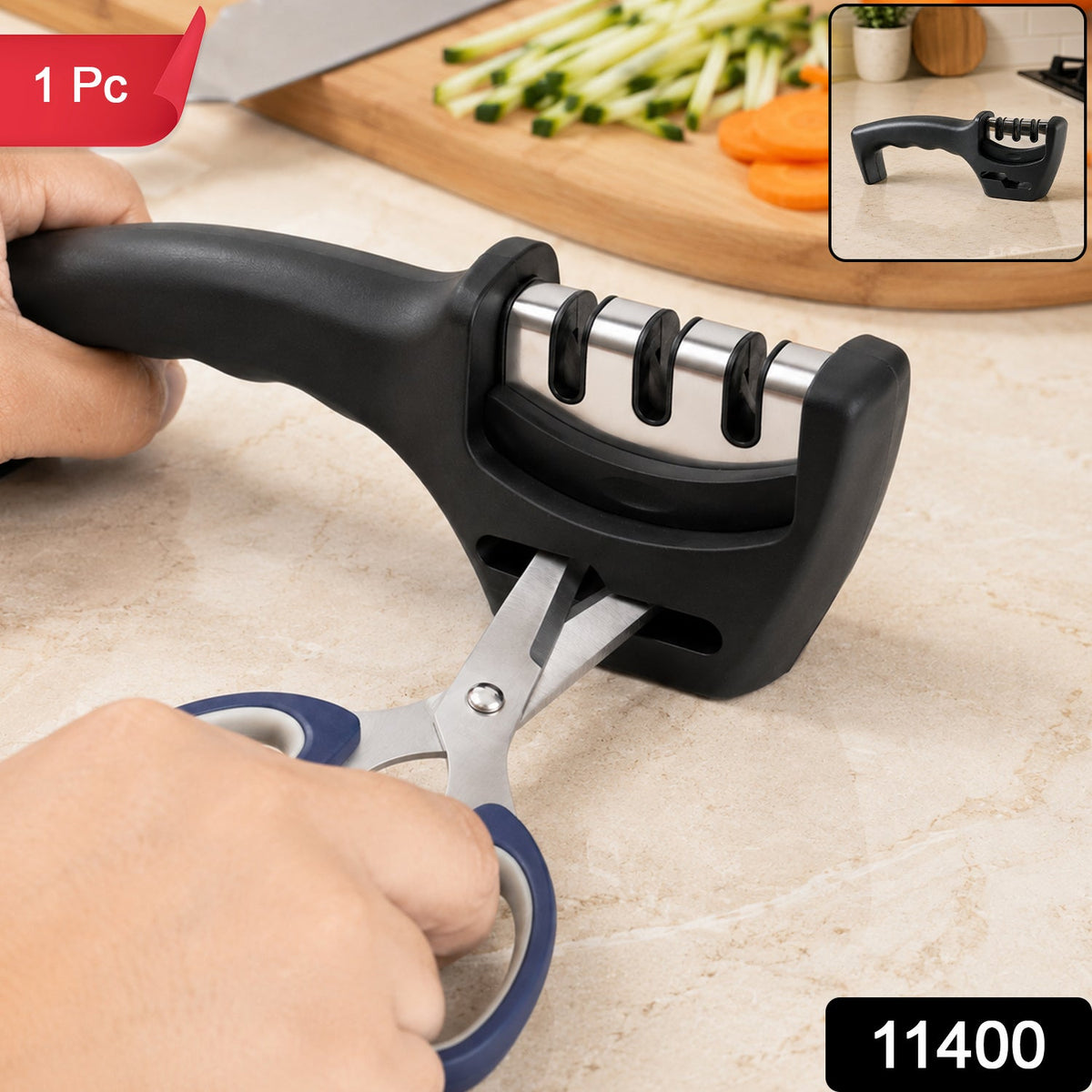 Three Stage Manual Knife Sharpener With Ergonomic Handle For Kitchen Use (1 Pc)
