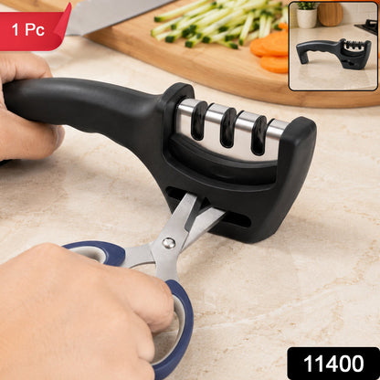 Three Stage Manual Knife Sharpener With Ergonomic Handle For Kitchen Use (1 Pc)