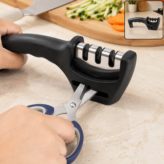 Three Stage Manual Knife Sharpener With Ergonomic Handle For Kitchen Use (1 Pc)