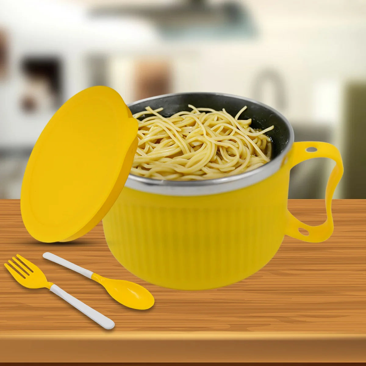 Double Layer Maggi & Soup Bowl with Lid and Handl